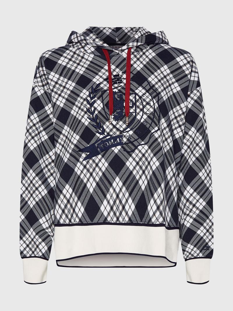 Női Tommy Hilfiger Icon Crest Check Hoodies Kék | HU 149ZUT